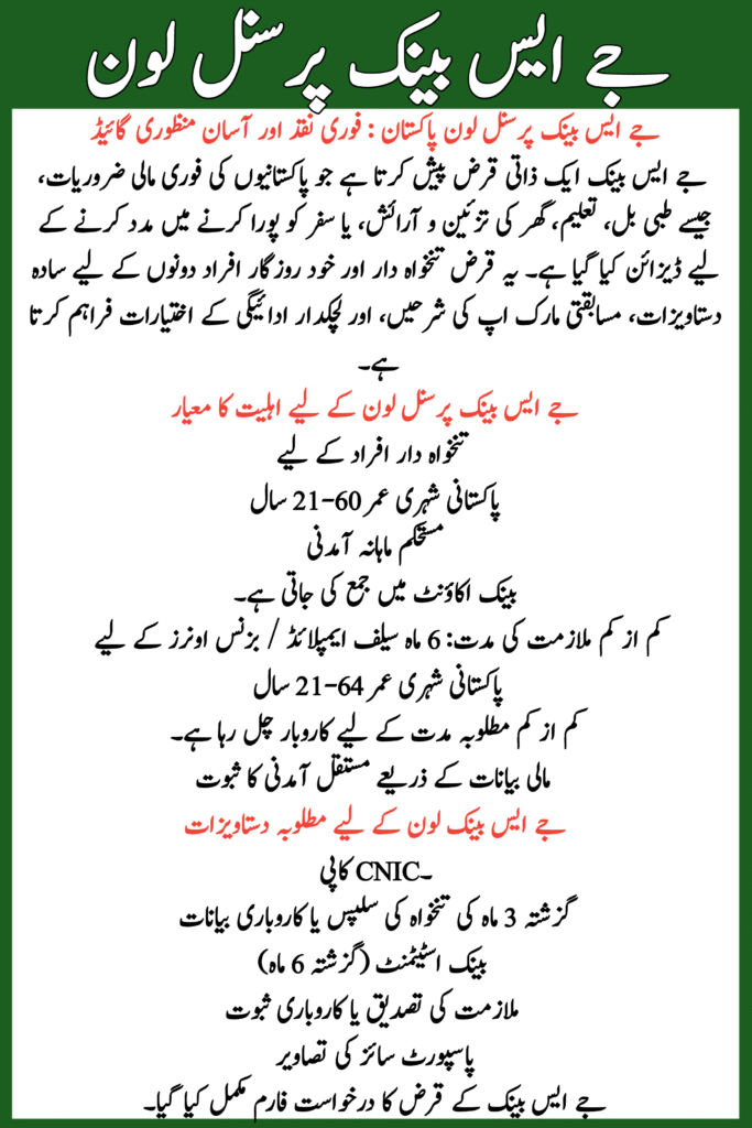 JS Bank Personal Loan Pakistan